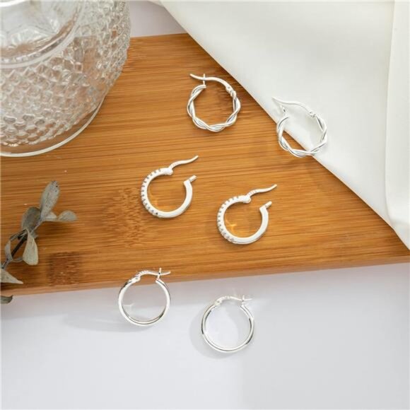 Gold Hoop Earrings for Women Sterling Silver Post Small Gold Hoop - Picture 3 of 7